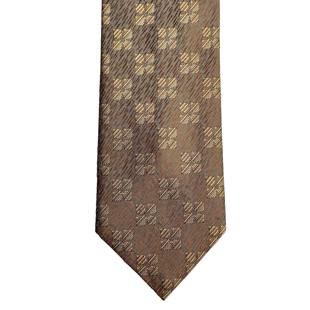TOMMY BAHAMA Men's Silk Tie Gold Bronze Floral Geometric Shimmer Classic 59" x4"